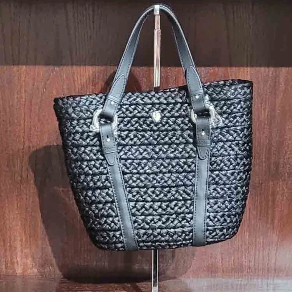NWT- Helen Kaminski Pinimil S Bridle – Raffia Tote Bag – Charcoal/Black(#800) - Picture 2 of 5